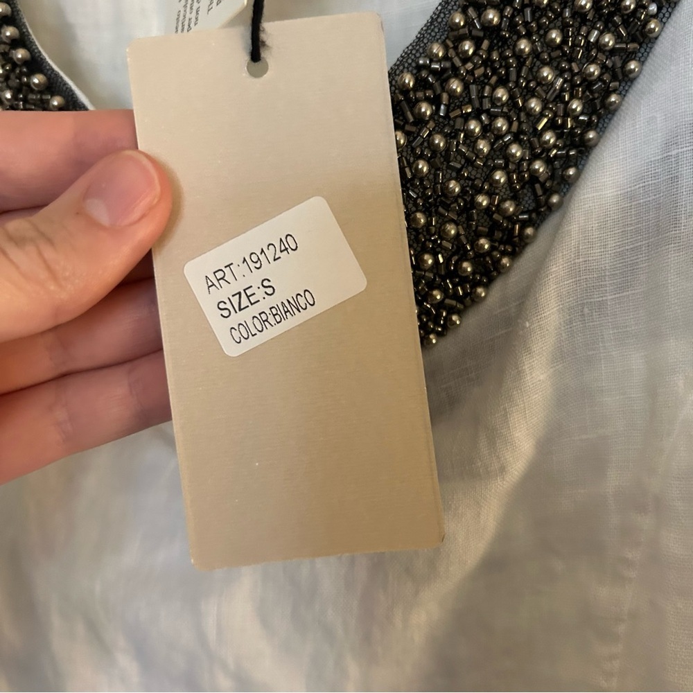 Lungo L'Arno NWT White Beaded 100% Linen Tank Blouse Made In Italy Size Small - Picture 6 of 13